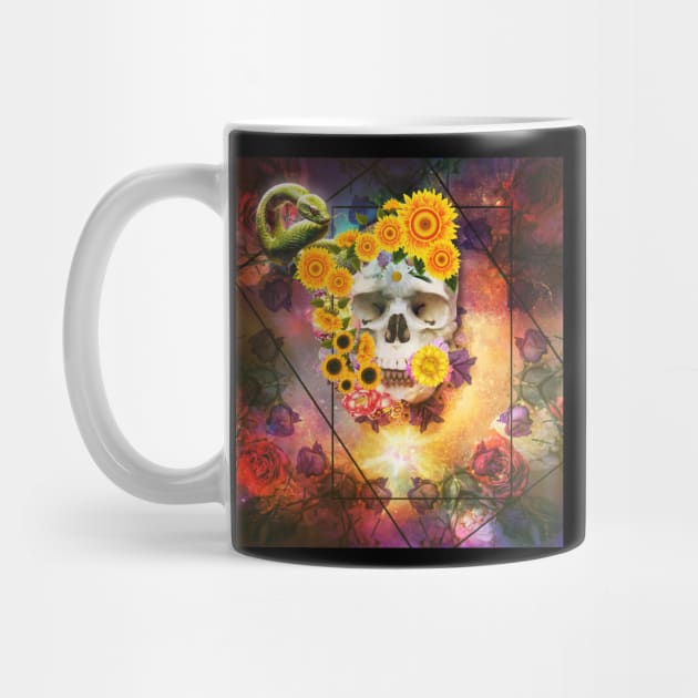 Skull Sunflowers with green snake by YCreations